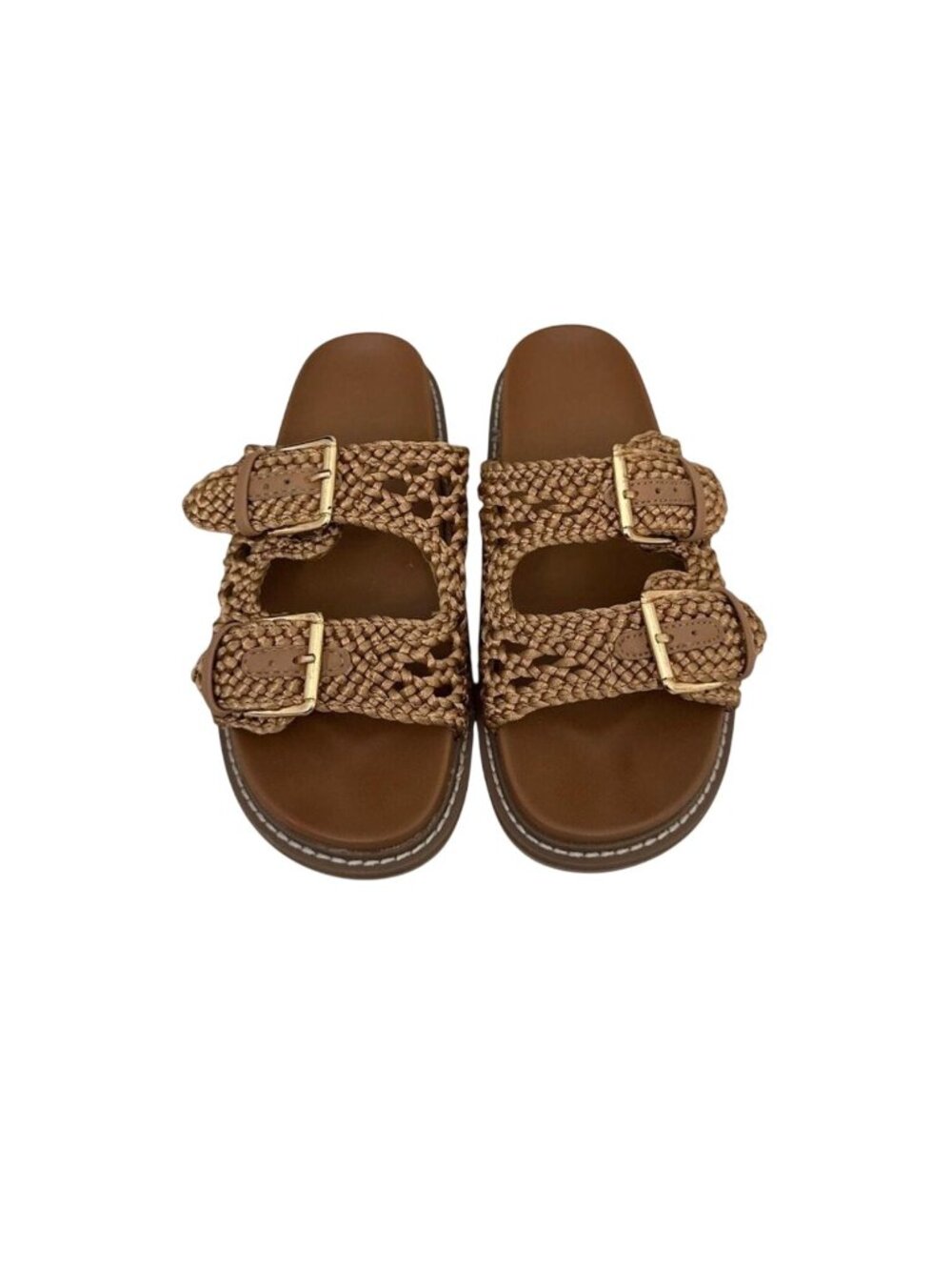 JOIE Women's Weaver Slide Sandals, featuring a woven tan or bronze size 9